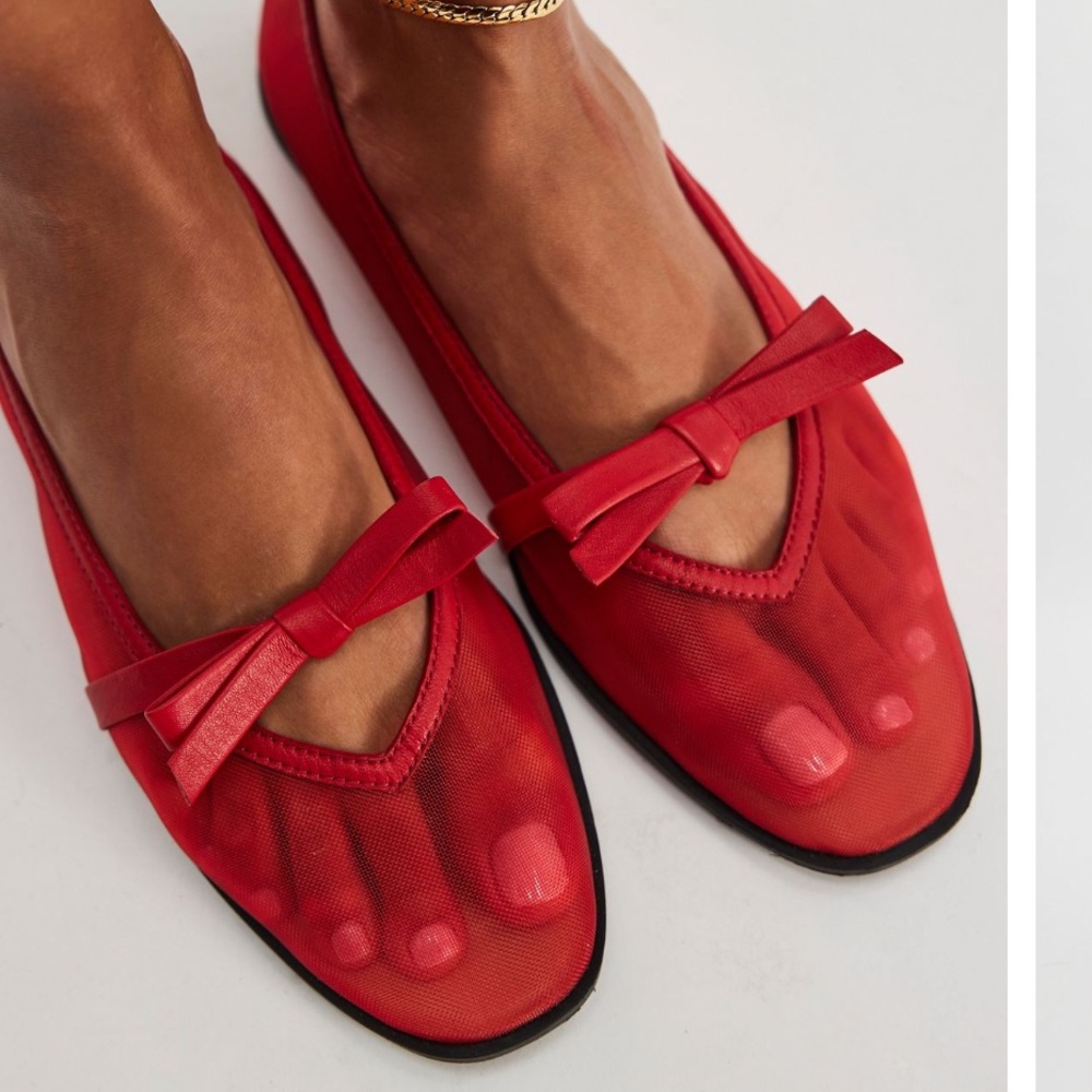 Free People Red Flats with Bow Detail, Mesh Mania